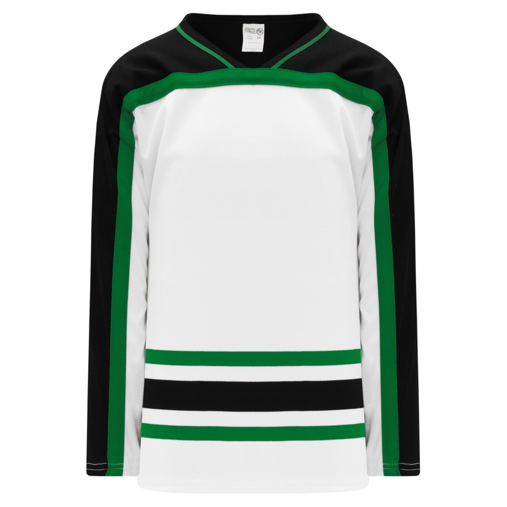 Athletic Knit White and Green Dallas Stars Pattern Hockey Jersey, Size Large